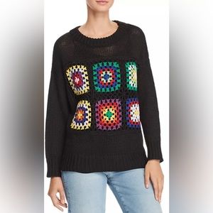 Aqua Granny Square Wool Crew Neck Sweater